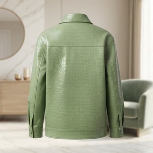 Veste Safari en Cuir PU Embossé Crocodile Vert pour Femme, Col Revers, Manches Longues, Style Utilitaire Automne, Longueur Standard - Product Image 4