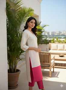 Conjunto de Pantalón y Kurta Midi Largo de Lona Sólida para Mujer, Elegante, Festivo, Étnico, Ropa India Pakistaní para Uso Diario y Ocasiones Especiales - Product Image 4