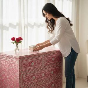 Cajón con Incrustaciones de Hueso de ILAHI, Diseño Moderno con Detalles de Ágata, Mueble Portátil para el Hogar - Product Image 5