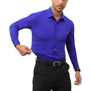 Chemise habillée décontractée pour homme, coupe ajustée, respirante, en polyester/coton, manches longues, style bureau, boutonnée, uniforme, logo personnalisé, printemps - Product Image 1