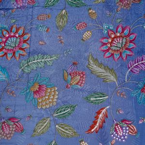 Tissu en organza transparent bleu pétale de violette avec broderie florale et accentuations de paillettes scintillantes pour tenue de mariée sur mesure - Product Image 6