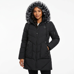 Veste longue à capuche pour homme avec garniture en fourrure, coupe-vent, parka d'hiver épaisse, fermeture éclair décontractée, manteau noir uni - Product Image 6