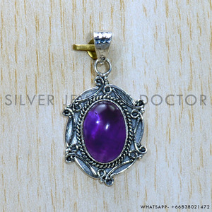 Pendentif artisanal en argent sterling 925 avec améthyste taille ovale sertie clos, tendance, vente en gros de bijoux en argent en vrac - Product Image 2