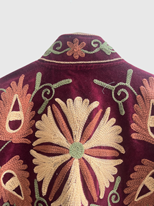 Chaqueta de Terciopelo con Bordado Floral, Cuello Mandarín, Manga Larga, Talla Grande, Ropa de Otoño para Mujer - Product Image 5