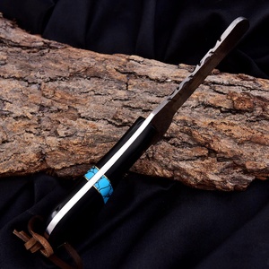 Cuchillo de Bolsillo de Acero de Damasco Hecho a Mano Personalizado, con Mango de Cuerno de Toro, para Caza, con Funda de Cuero, OEM, Envío Directo - Product Image 5