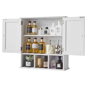 Armadietto da Bagno a Parete con 2 Ante e Ripiani Regolabili, Organizzatore per Medicinali e Accessori da Toilette, Contenitore Sospeso per Cucina - Product Image 3