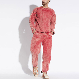 Men Streetwear Acid Wash Tracksuit Hoodie Sweatpants Set Custom Logo Vintage Style Gym Wear OEM Bulk Supplier - Product Image 5