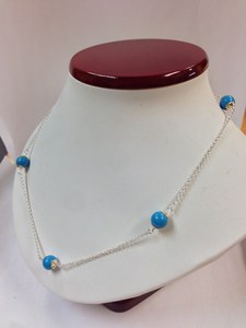 Collier Sleeping Beauty Turquoise en argent sterling 925 massif et or jaune 14 carats, bijoux fins, cadeau pour femme - Product Image 5