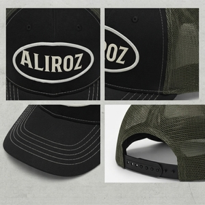 Casquette de camionneur Aliroz 5 panneaux en maille noire réglable avec logo brodé sur le devant, décontractée, pour l'extérieur, unisexe, adulte, printemps-été - Product Image 5