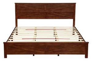 Cadre de lit king-size en bois massif, design minimaliste, finition teck brun naturel, pieds carrés, lit fait main - Product Image 5
