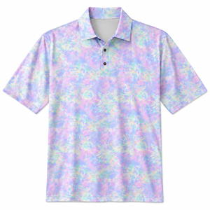 Polo de Manga Corta con Estampado Tie-Dye para Hombre, Corte Regular, Diseño Casual con Patrones, Colores Pastel, 92% Poliéster, 8% Elastano, Artículo de Moda - Product Image 1