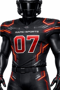 Maillot de football américain personnalisé pour équipe, fabriqué par un fabricant OEM, pour les jours de match, 100 % polyester, léger, col en V, manches courtes, devant - Product Image 5