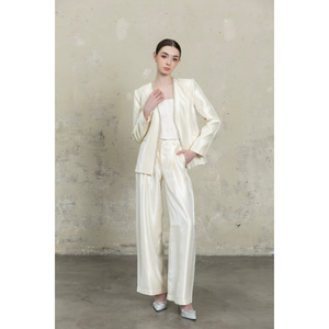 High Quality Women's Formal Elegant Ivory Blazer Wide Leg Pants Suit Set Camisole 100% Cotton Floral Pattern Vietnam Supplier - Product Image 1