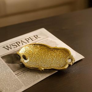 Golden Art Deco Decorative Serving Tray Heat Resistant Handle Gold-Plated Aluminium Platter for Home Decor Coffee <b>Table</b> Wedding - Product Image 5