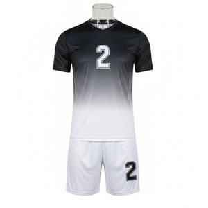 Uniforme de Fútbol Sublimado Personalizado 100% Poliéster, Transpirable, de Secado Rápido, Conjunto de Equipación Deportiva con Degradado Blanco y Negro - Product Image 1