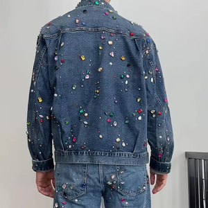 High Quality Men's Custom Winter Outdoor Denim <b>Jacket</b> 100% Cotton <b>Rhinestone</b> Waterproof Breathable Quick Dry Windproof Crew Neck - Product Image 2