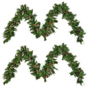 Set di 2 Ghirlande Natalizie da 2,7 m con 20 Pigne, 50 Luci LED Bianco Caldo, Funzionamento a Batteria, Timer, Effetto Neve in Cashmere per Interni - Product Image 5