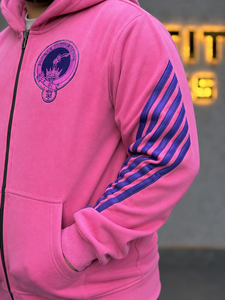 Nouveau sweat-shirt rose à capuche zippé pour homme, coupe oversize, en polaire, manches rayées, style streetwear, avec logo imprimé sur le devant, idéal pour l'automne - Product Image 5
