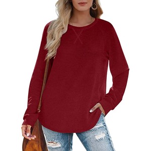 Sudadera de cuello redondo de color liso para mujer, top informal de algodón de manga larga con bolsillos, ropa de otoño - Product Image 2