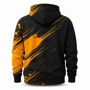Sweat à capuche personnalisé en polaire polyester noir et orange avec impression par sublimation à effet brossé - Product Image 2