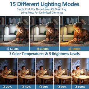 Lampe de bureau LED, corps en aluminium réglable à 360°, port USB, 5 modes de luminosité réglables pour la lecture et les travaux manuels - Product Image 4