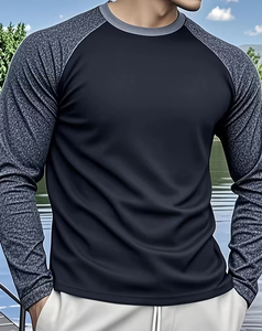 Men's Long Sleeve Raglan T-Shirt 100% Cotton Black Gray Knitted O-Neck Regular Fit Quick Dry Solid Casual Wear 180g Front Logo - Product Image 2