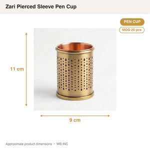 Portaplumas de Latón de Doble Pared Hecho a Mano de 9 cm con Funda de Cobre Perforada Zari para Decoración del Hogar, Hoteles, Bodas, Regalos de Mesa - Product Image 4