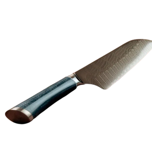Couteau de cuisine Santoku de 7 pouces en acier Damas, lame fine, style japonais, couteau de chef pour hacher et trancher avec manche ergonomique bleu - Product Image 5