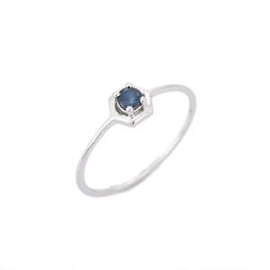 14K Solid Gold Oval Blue Sapphire Eternity <b>Stacking</b> <b>Ring</b> for Women - Product Image 3