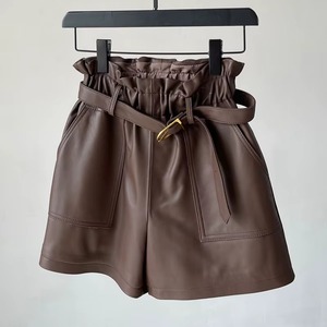 Premium High Waisted Black <b>PU</b> Shorts With Belt And Drawstring Closure Loose Fit Minimalist Style Women's Fashion Short <b>Skirts</b> - Product Image 4