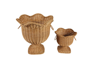 Ensemble de pots à plantes sur piétement en rotin tressé élégant avec bord festonné, supports décoratifs pour plantes pour la décoration intérieure. - Product Image 4