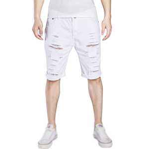 Shorts en jean déchiré bleu vintage pour homme, taille haute, décontracté, délavage clair, coupe large, en coton tissé, coupe-vent, style été - Product Image 5
