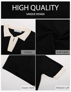 Haut de sport décontracté pour femme, noir, à manches courtes, couleur unie, respirant, en jersey compressé, séchage rapide, tricoté - Product Image 4