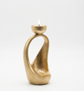 Portavelas Minimalista de Metal Dorado, Diseño Escultural Moderno de Arco Abierto, Soporte para Velas, Estilo Nórdico, Decoración para el Hogar - Product Image 1