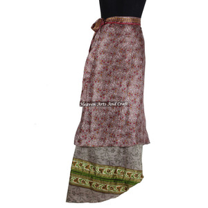 2026 Spring New Arrive Elegant Vintage Styles Print Asymmetrical <b>Wrap</b> <b>Skirt</b> 2 Layer Reversible Magic Silk Saris <b>Wrap</b> Long <b>Skirt</b> - Product Image 6