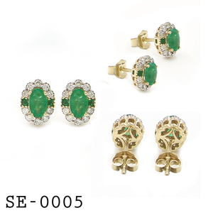 10KY <b>Emerald</b> (Oval) 0.48 CT, <b>Emerald</b> (Square) 0.08 CT, White Diamond (Round) 0.18 CT Earrings - Product Image 3