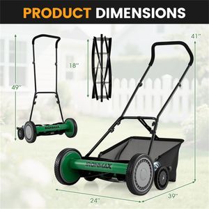 Tagliaerba Manuale a Spinta da 18 Pollici con 5 Lame, Regolazione Altezza a 4 Livelli, Robot Verde per Giardinaggio Fai-da-te con Raccoglierba Integrato - Product Image 3