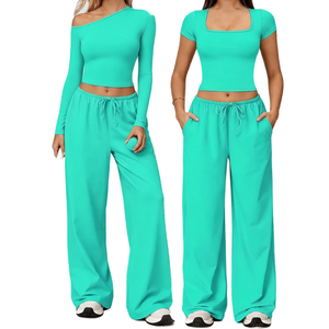 Ensemble de yoga côtelé sans couture personnalisé pour femme, tenue de fitness deux pièces, leggings taille haute, soutien-gorge de sport, vêtements de gym, tenue de sport, OEM - Product Image 4