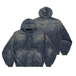 Sweat à capuche en denim de qualité supérieure pour homme, manches longues, fermeture éclair, style streetwear, sweat à capuche en jean pour homme adulte avec design personnalisé - Product Image 4