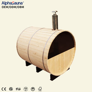 Sala de sauna de barril al aire libre de leña de madera maciza de pino personalizada con estufa y porche - Product Image 2