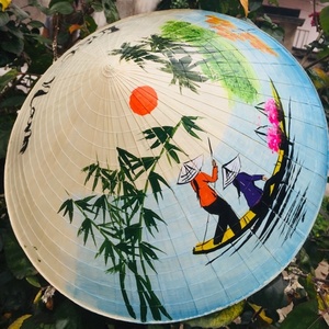 Sombrero de paja cónico tradicional vietnamita bordado pintado personalizado al por mayor parasol informal embalaje a granel - Product Image 5