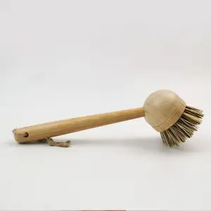 Cepillo de limpieza de cocina de Palma natural personalizado de fábrica al por mayor cepillo de limpieza de cabeza reemplazable de maceta de madera de bambú