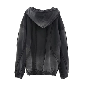 Sweat à capuche zippé pour homme, effet vieilli, délavé, patchwork déstructuré, en molleton bouclette épais, OEM - Product Image 5