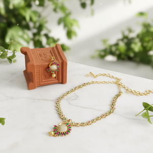 Peacock Style Multi Stone Studded Chain Fashion Jewelry Set - Product Image 3