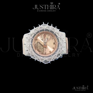 Montre de luxe sertie de diamants avec double affichage analogique-numérique et accents en or rose pour hommes et femmes au meilleur prix - Product Image 2