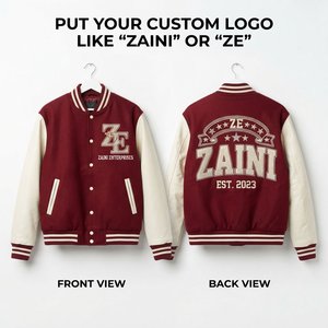 500 GSM Wool Blend Waterproof Windproof Unisex Varsity <b>Jacket</b> <b>Burgundy</b> for Genuine <b>Leather</b> Sleeves Rib Knit Trim Custom - Product Image 1