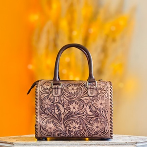 Bolso de hombro de cuero vacuno con diseño floral y cabeza de vaca, estilo occidental, para mujer, vintage. - Product Image 4