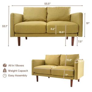 55.5\" Linen Round Arm Apartment Loveseat for Living Room Sofas - Product Image 3