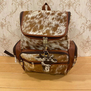 Durable <b>Real</b> Cowhide Hairon <b>Backpack</b> Genuine <b>Leather</b> Western Travel Rucksack Custom Logo Factory LHBP-0270 - Product Image 1