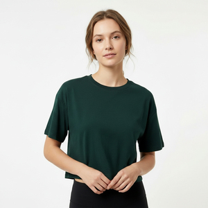 Women Summer Black <b>Cropped</b> T-Shirt Boxy Fit Short Sleeve 100% Cotton Casual Streetwear Wholesale Custom Logo OEM Service - Product Image 1